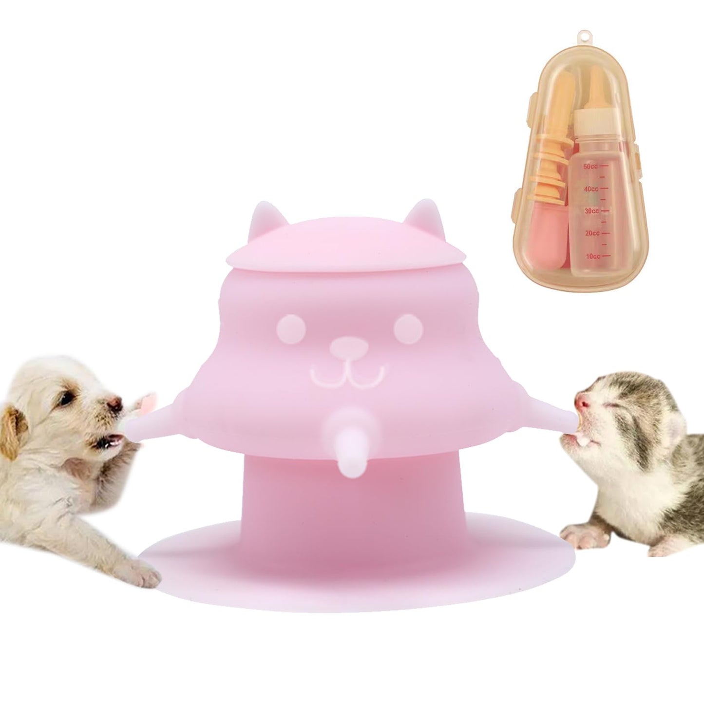 CUTENNIOU 230ML Puppy Bottles for Nursing Puppy Milk - Premium Silicone Nursing Station with 4 Nipples - Dog Feeder for Multiple Newborn Puppies, Rabbits, Kittens Bottle Feeding Kit (Pink)