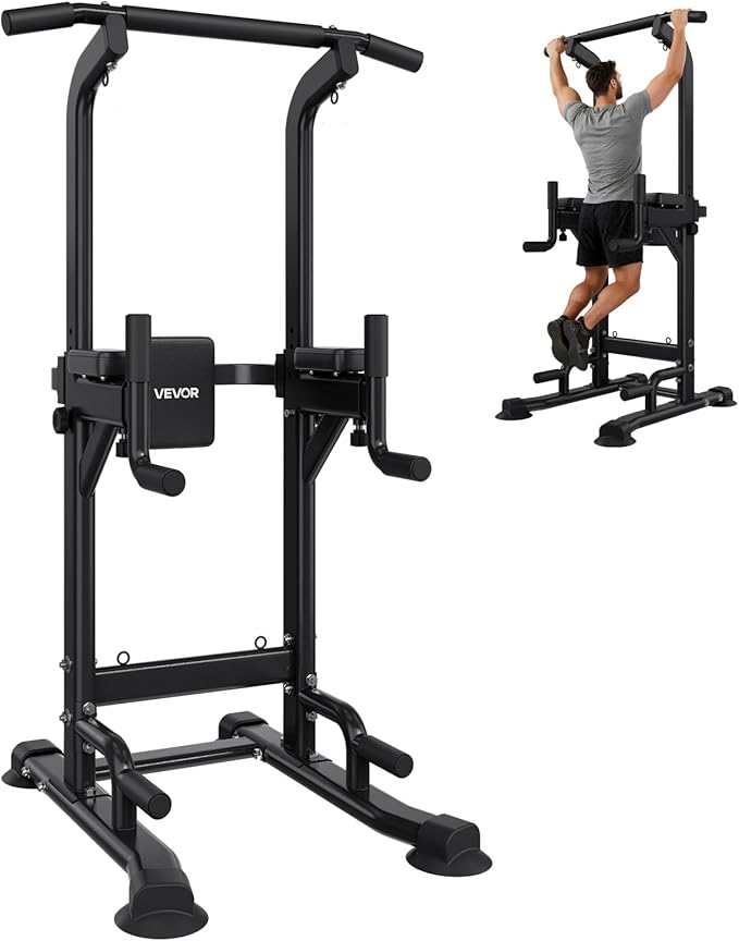 VEVOR Pull Up Bar, 330 LBS Power Tower Dip Station, Workout Dip Station with H-Shaped Stable Base & Back Pad, Adjustable 1...