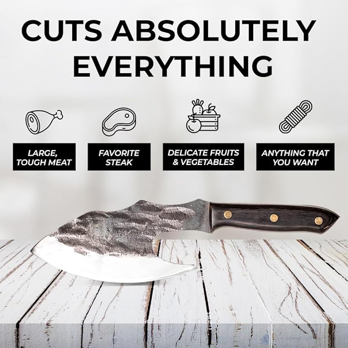 COOLINA Vikings Duo Butcher & Cleaver Knife Set - Hand-Forged High-Carbon Steel, Razor Sharp, Full Tang, Wood Handle, Perfect for BBQ, Meat & Veggies, Great Gift for Grill Masters