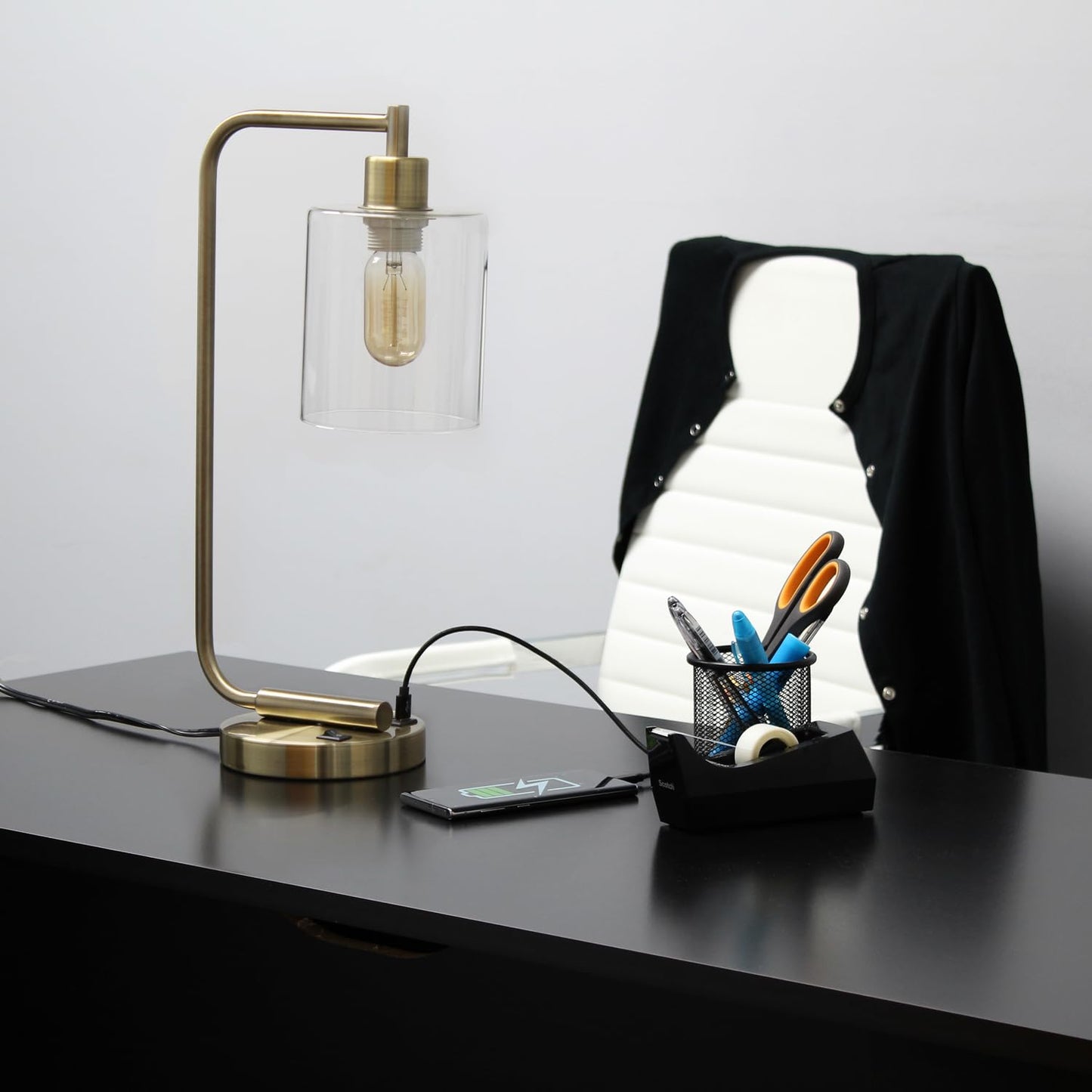 LALIA HOME Modern Iron Desk Lamp with USB Port, 9.75inL x 5.75inW x 18.8inH, Rose Gold, Model LHD-2002-RG