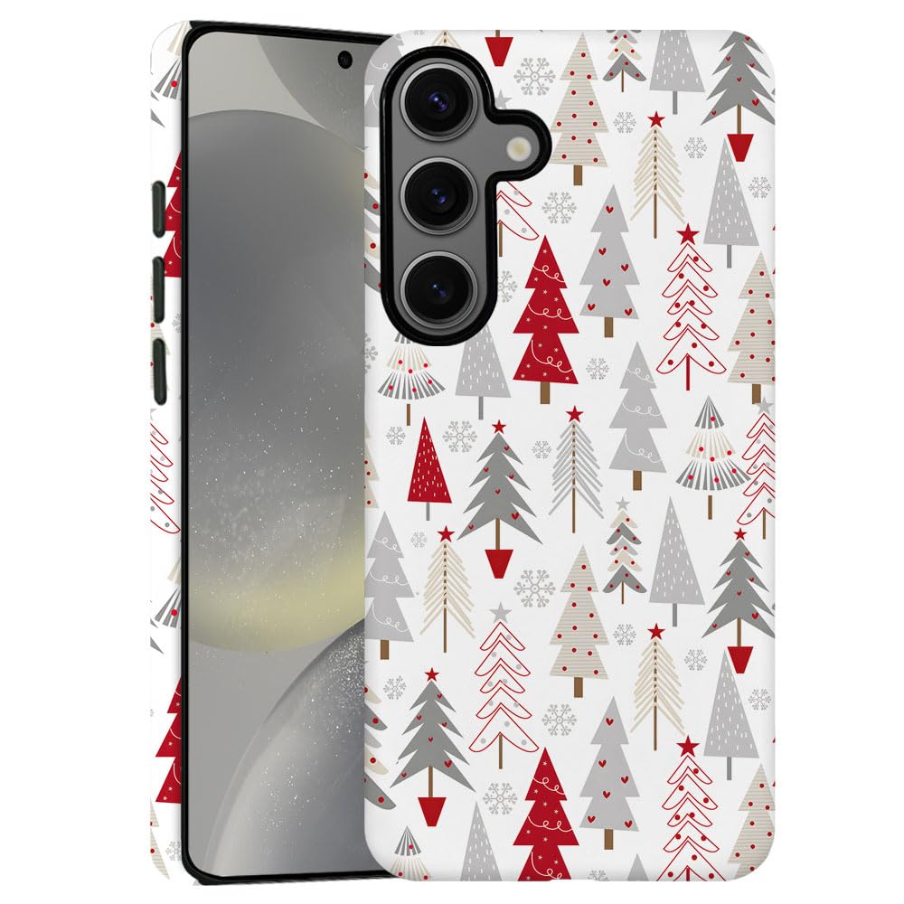 TnXee Case for Samsung Galaxy S24 FE,Red White Christmas Tree Colorful Pattern Phone Case Drop Resistant Frosted 2 in 1 Solid Du