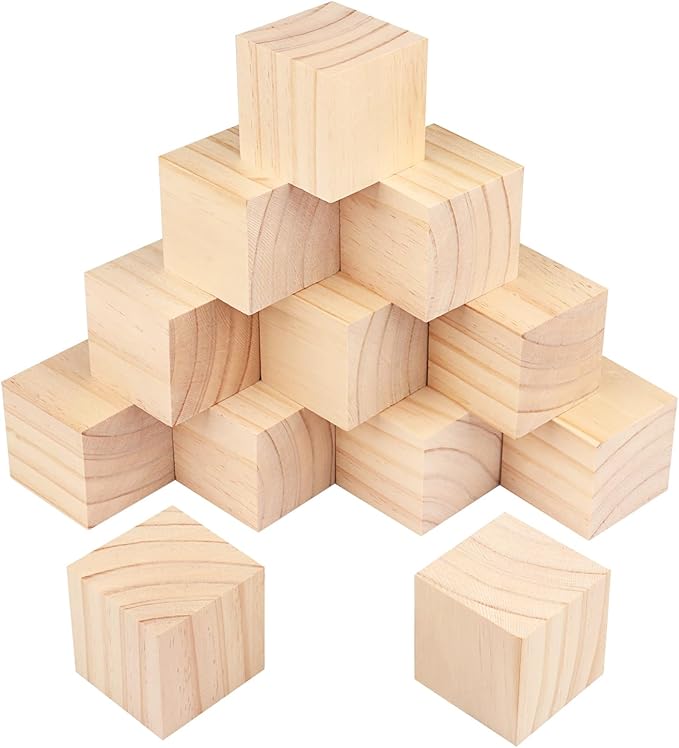 12 Packs Wooden Blocks for Crafts, 3.15 Inch Pine Wood Cubes, Wooden Cubes for Paint, Stamp, Decorate, DIY Projects and Personalized Gifts,by GNIEMCKIN.