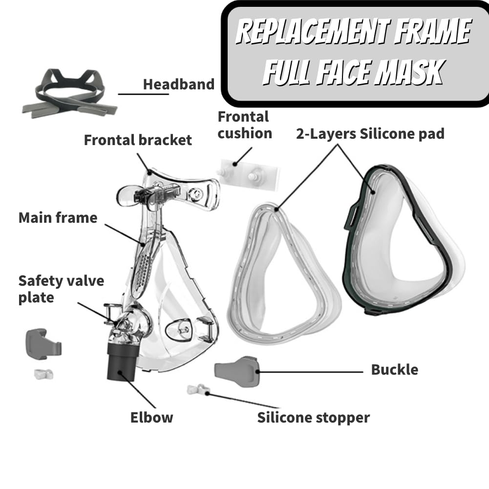 Universal Replacement Full Face Cushion Full Set Include Headgear, Elbows, Frame, Full Face Supplies to Improve Wearing Comfort - Medium (M)