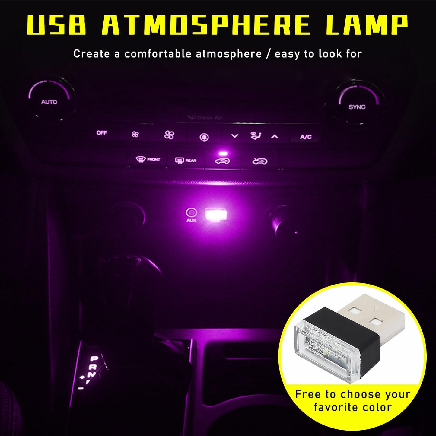 Augeny Usb Led Car Interior Atmosphere Lamp - 4 Pcs Portable Auto Ambient Lighting Kit, 2 Red + 2 Purple For Most Vehicles
