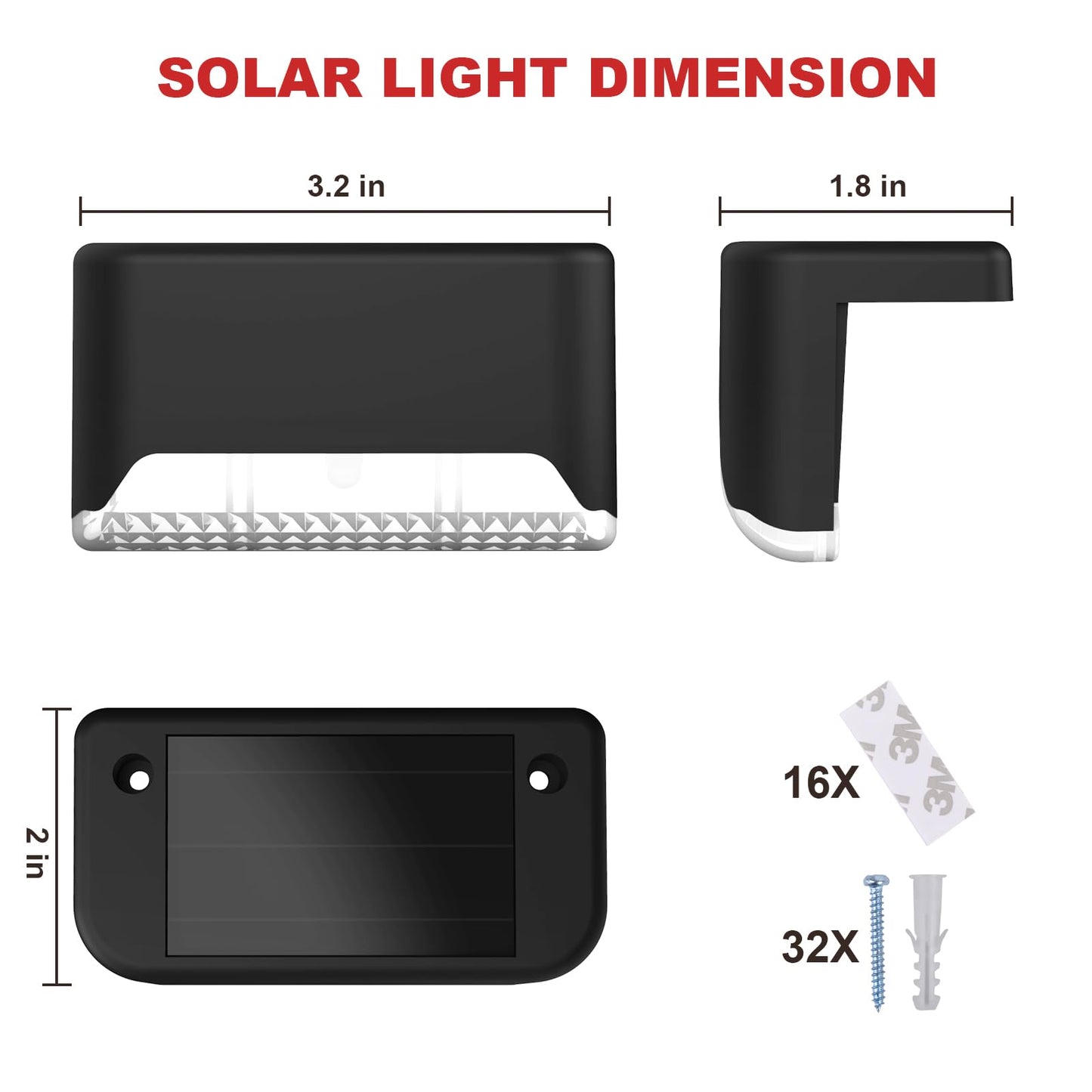 pearlstar Solar Deck Lights, 16 Pack Waterproof LED Stair Lights, Black (White Light), Model: 766b1718, for Outdoor Use
