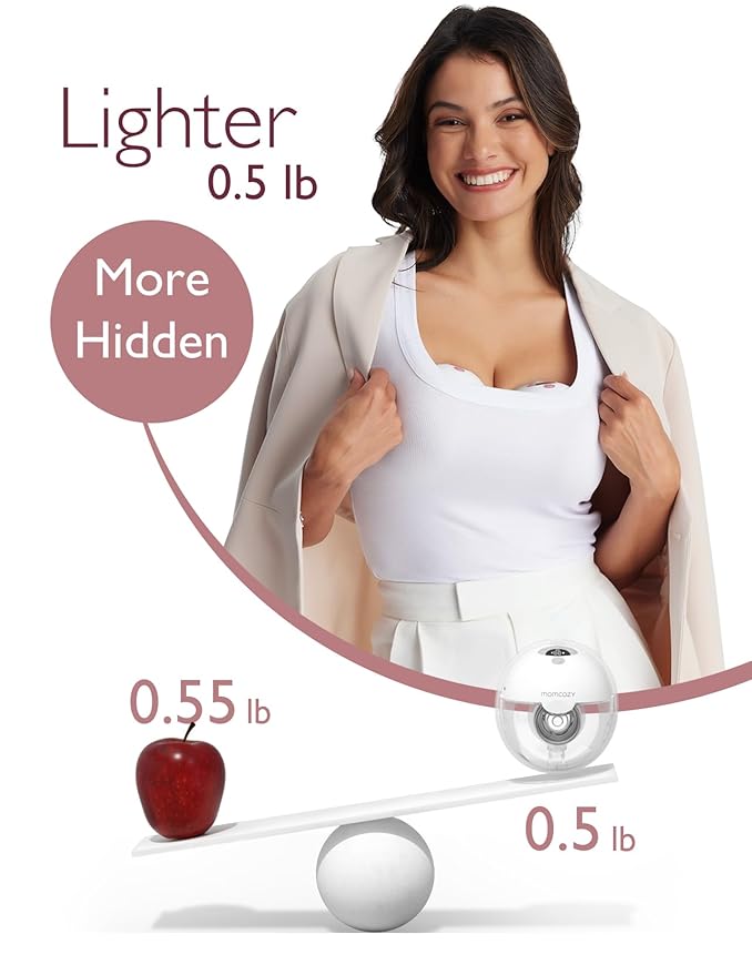 Momcozy M5 Hands-Free Wearable Breast Pump, Double-Sealed Flange for Baby-Like Comfort, 3 Modes & 9 Suction Levels, Portable Electric Pump – 24mm, 2-Pack Quill Gray