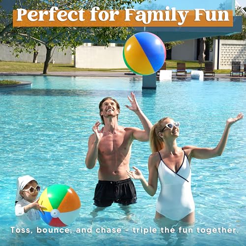 JOYIN 4-Pack 20" Beach Balls - Large Rainbow Beach Ball Inflatable Pool Toys for Party Supplies Decorations, Adults Kids B...
