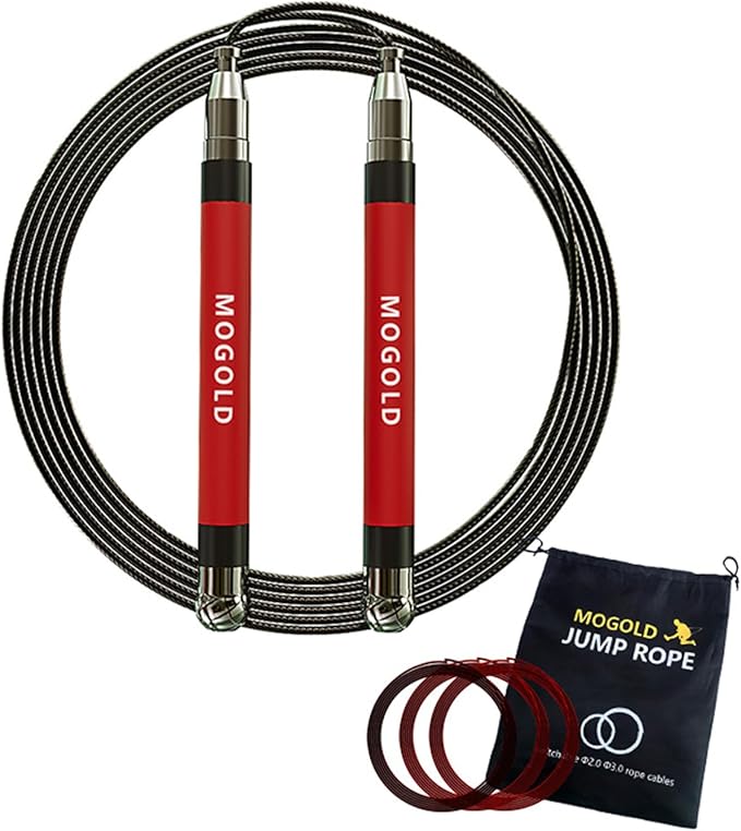 MOGOLD 2-in-1 Speed Rope: 2mm for Boxing/MMA & 3mm for CrossFit - Tool-Free Adjustable Cable System with Dual Bearings - S...