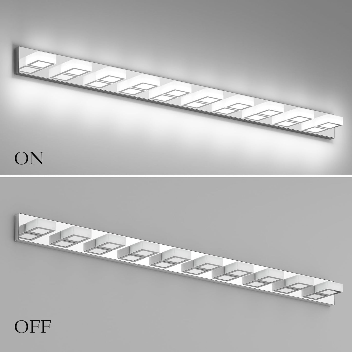 Ralbay Chrome Bathroom Vanity Light, 66 inch, Stainless Steel, Acrylic, LED, Model 8590, White Light