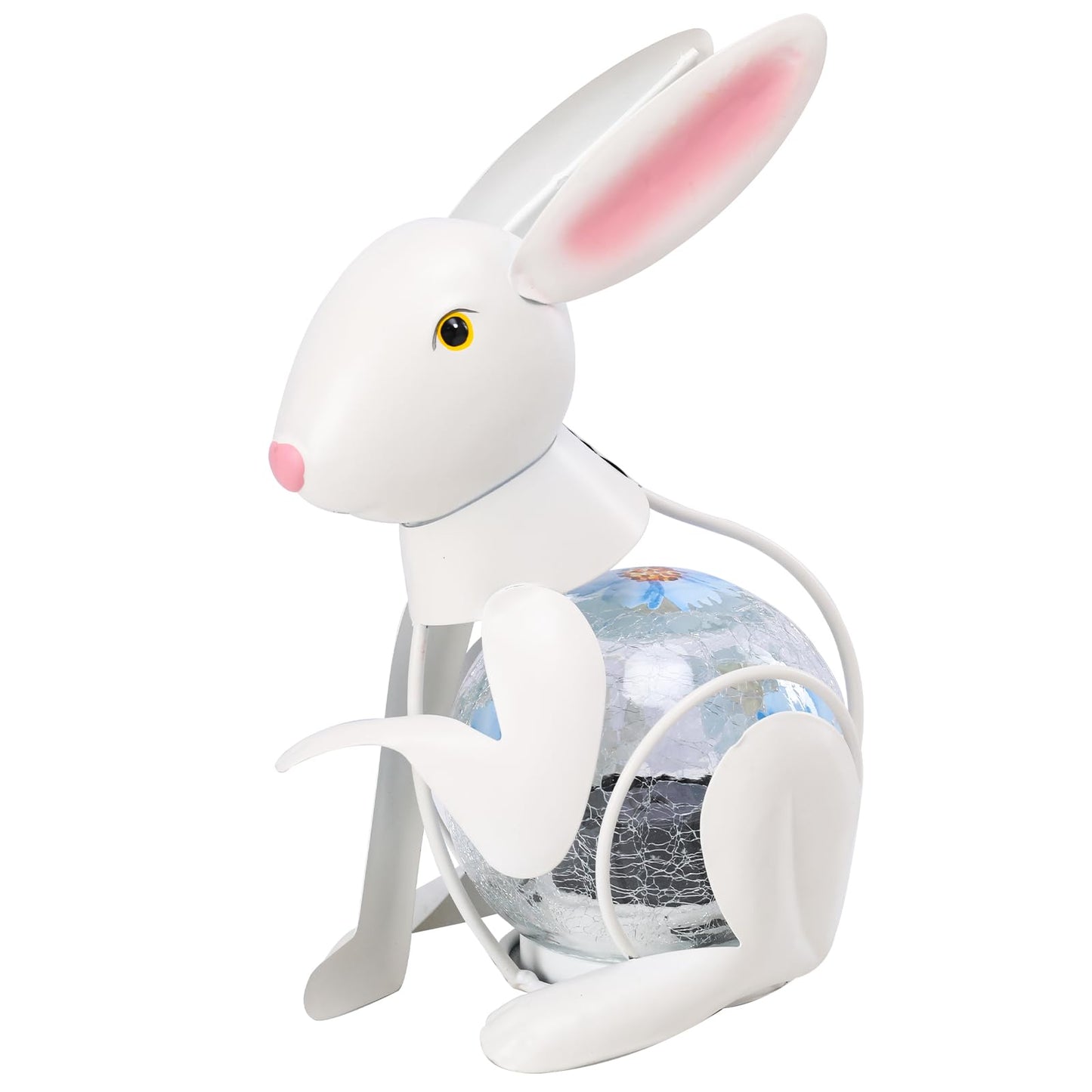 MUMTOP Solar Lantern - Waterproof White Metal Rabbit Decorative Light,  ed Glass, Tabletop Lantern for Yard Patio Garden
