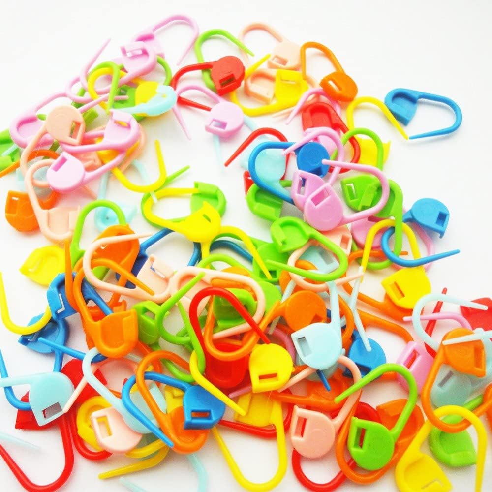 JOSDIOX 150 Pieces Knitting Crochet Locking Stitch Markers and 3 Big Eye Needles Stitch Needle Clip Counter 10 Colors (Color Ship Randomly)
