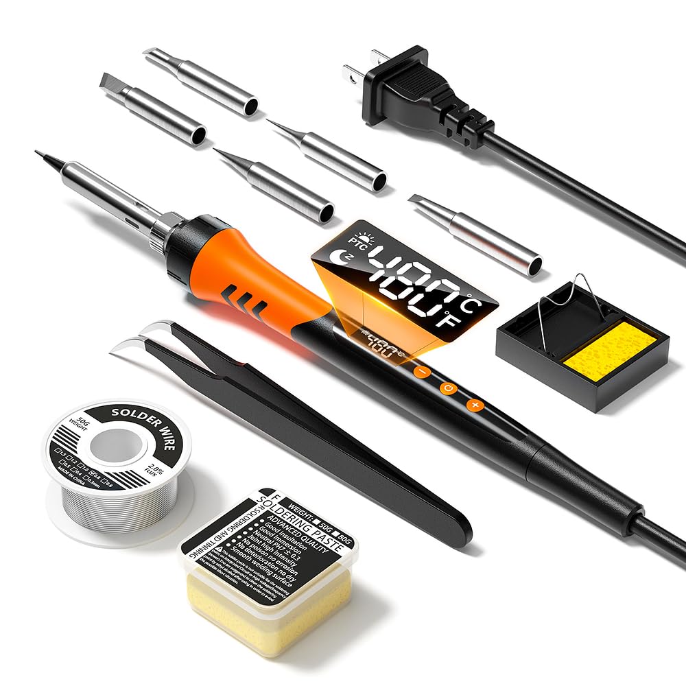 90W 110V LCD Soldering Iron, Soldering Iron Kit, 10-in-1 Soldering gun Tool, 5 Soldering Iron Tips, Solder Wire, Solder Paste, Adjustable Temperature Range 180-480°C