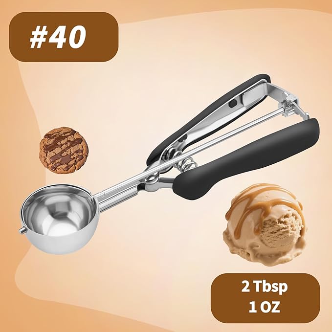 Medium Cookie Scoop 2 Tablespoon, Size #40 Cookie Dough Scoop, 18/8 Stainless Steel Ice Cream Scoop with Comfortable Grip, for Baking Cookies, Muffins, Cupcakes
