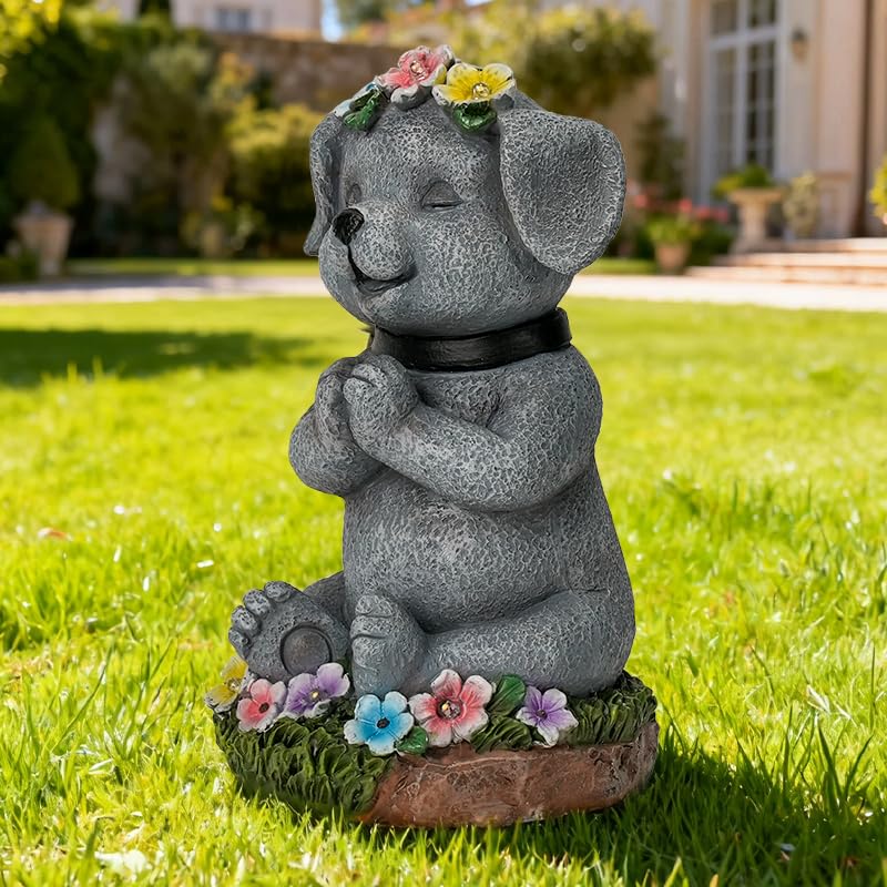 Pohabery Solar Dog Statue Garden Decor With Led Lights Outdoor Dogs Decor Gifts For Women Dog Figurines For Patio Yard Garden Home Decoration