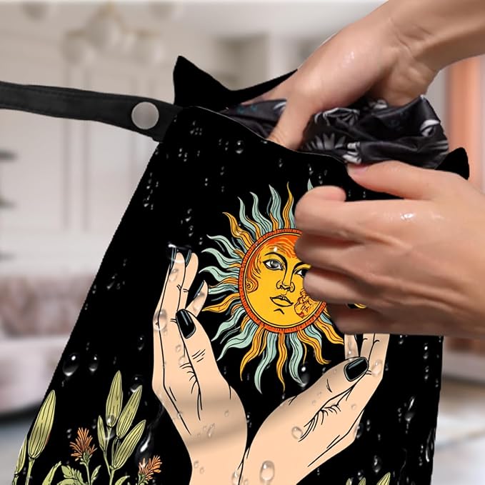 4Pack Witchy Gifts Boho Wet Bag Waterproof Reusable Wet Dry Bag for Swimsuit Diaper Sun Moon Star Butterfly Mushroom Floral Travel Yoga Toiletries Gift for Women Mom Birthday Christmas Halloween