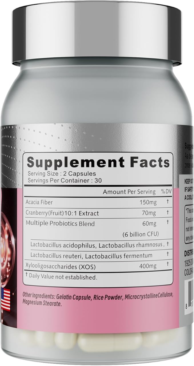 Vaginal Probiotics for Women Vag Health Womens Probiotic for PH Balance Vaginal Odor, Prebiotics Lactobacillus Probiotic Blend Supplement, Cranberry Flavour, 120 Capsules / 2 Packs