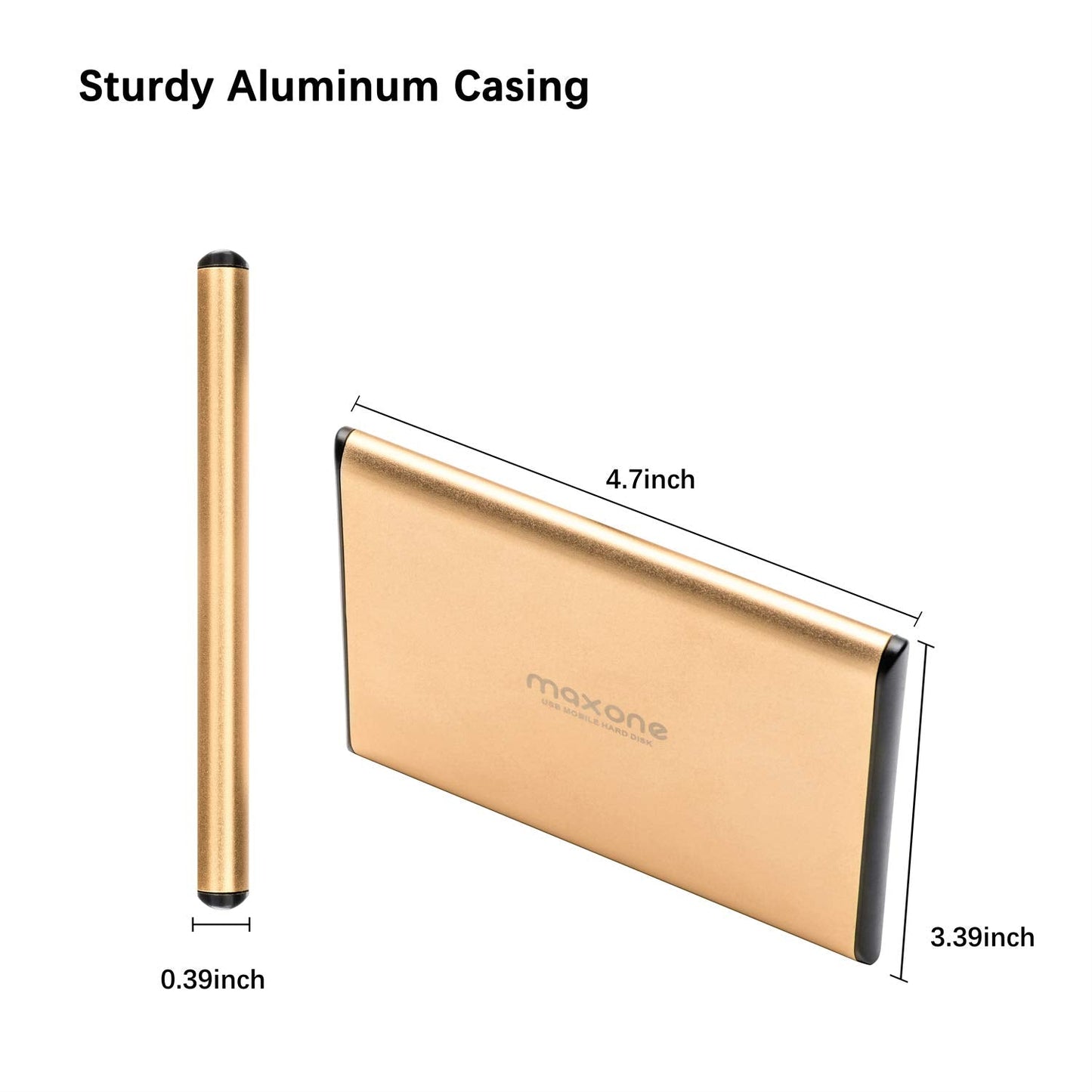 Maxone 250Gb External Hard Drive Portable 2.5 Ultra Slim Hdd Storage Usb 3.0 Compatible With Pc, Laptop, Gold