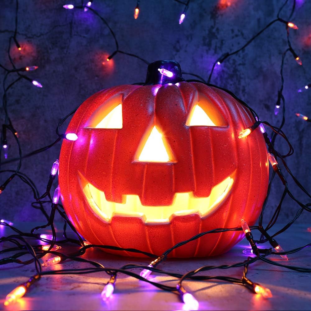 Lyhope Orange Purple Halloween Lights Indoor  2 Pack Total 66Ft 200 Led Battery Halloween Light With 8 Mode  Timer  Waterproof Battery Operated String Lights For Home Tree Wreaths Party Holiday Decor