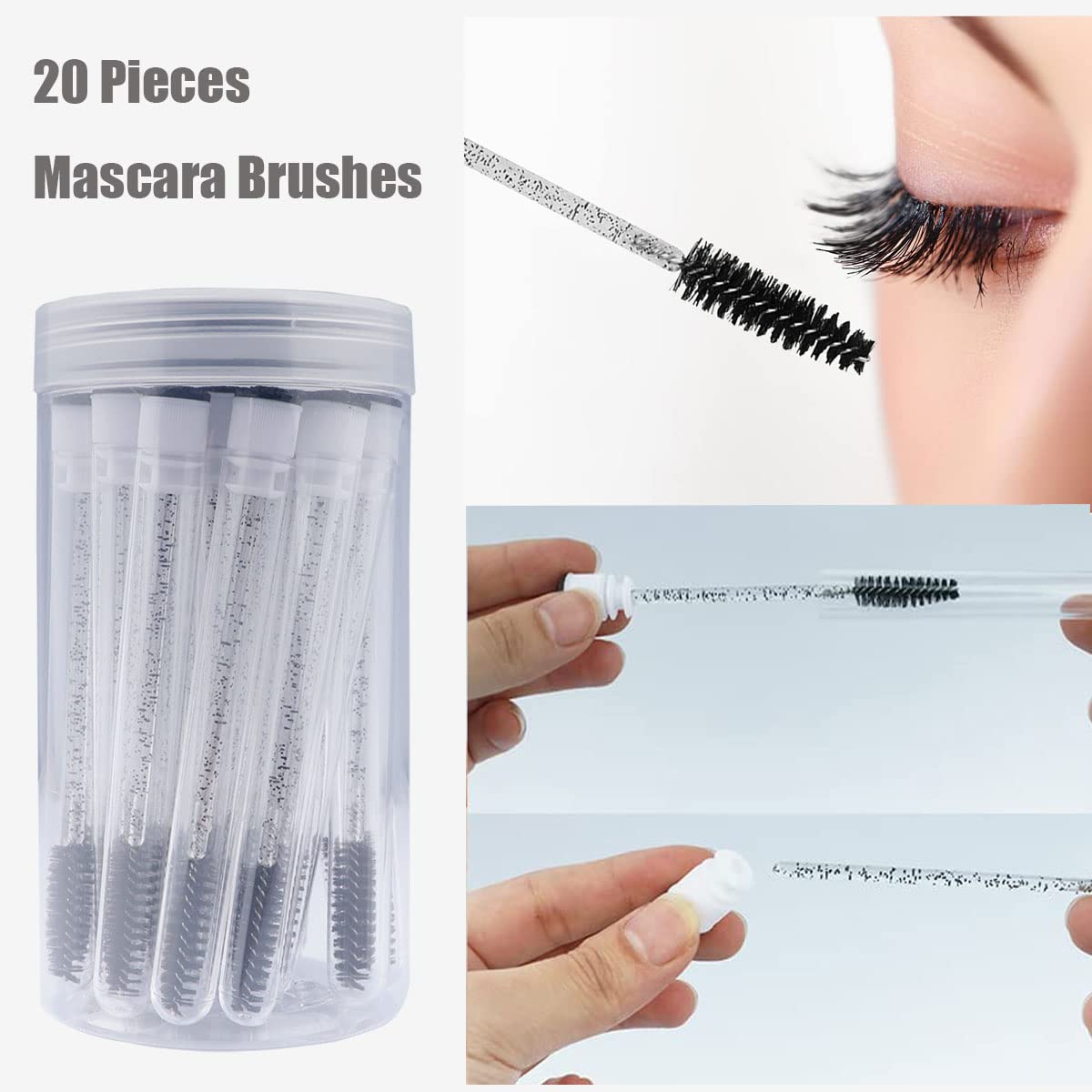 Disposable Mascara Brushes Tubes Set 20 Pieces Empty Tubes with 20 Pieces Eyelash Brushes for Eyelash Extension Lash Mascara Wan