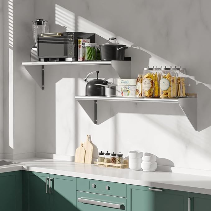 2 Pack Stainless Steel Shelf 12"x24" 260LB, Commercial Wall Mounted Metal Shelving for Home Kitchen, Restaurant