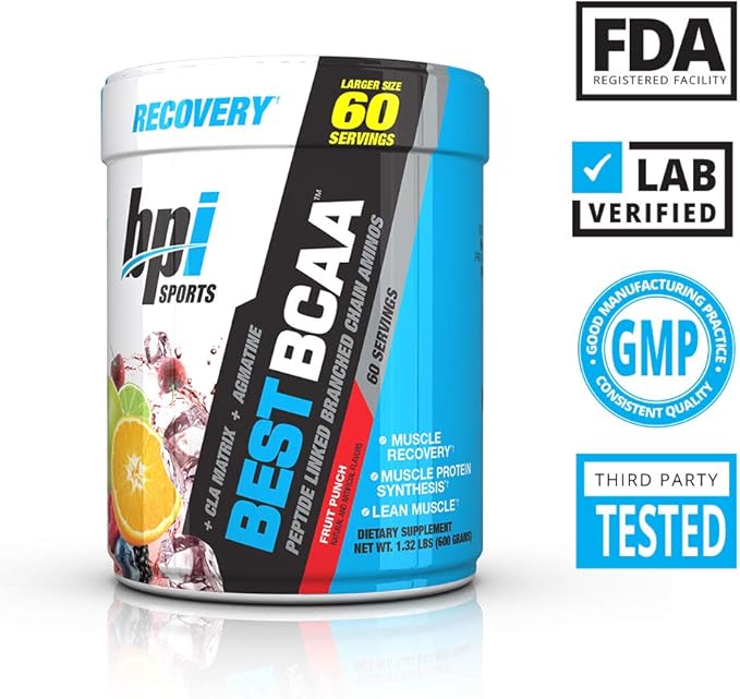 BPI Sports Best BCAA - BCAA Powder - Branched Chain Amino Acids - Muscle Recovery - Muscle Protein Synthesis - Lean Muscle - Improved Performance – Hydration – Fruit Punch - 60 Servings - 1.32 Pound
