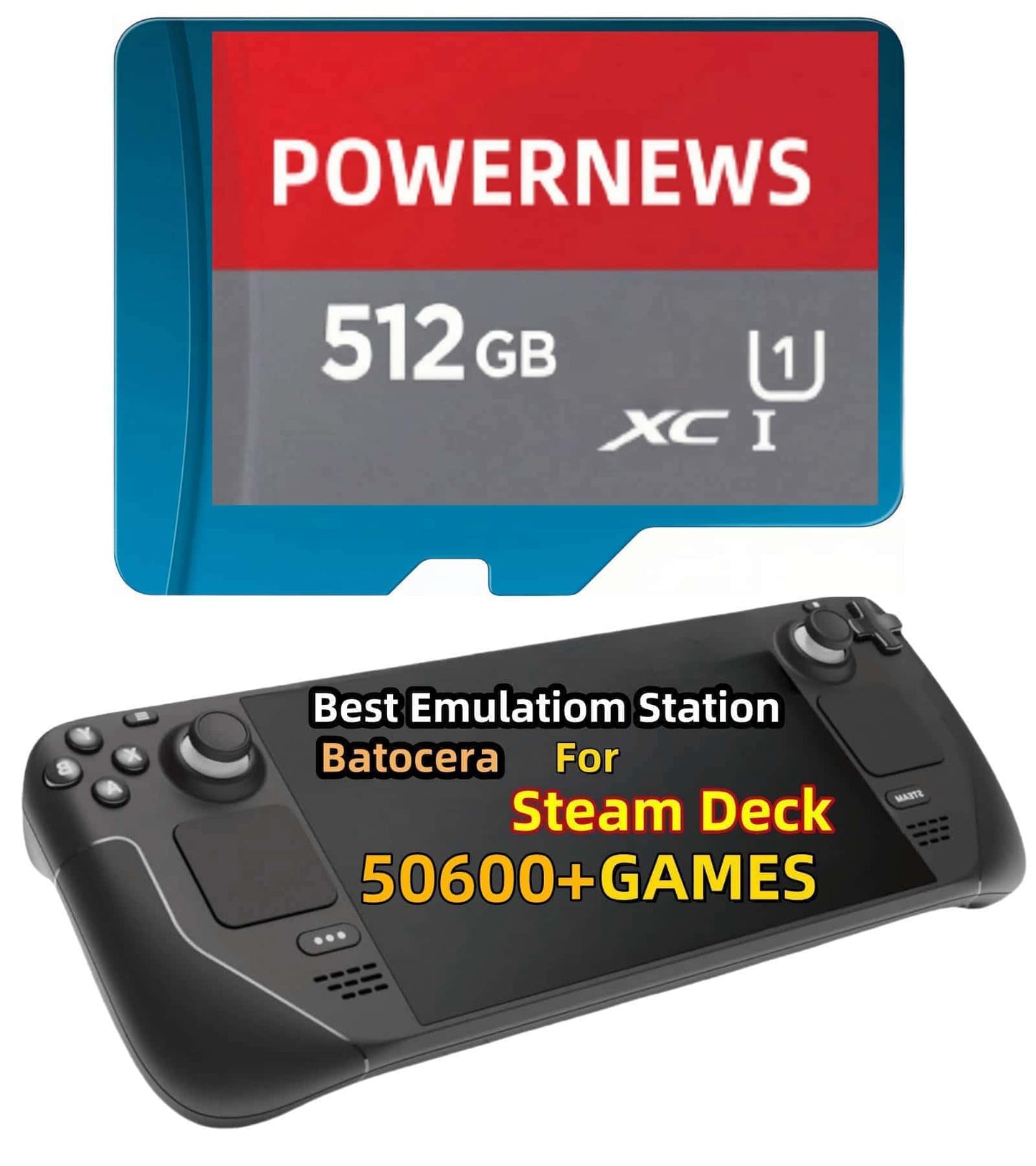 512GB Retro Game Card for Steam Deck - 50600+ Plug and Play Video Games, Included Emulator Console, Batocera 39 Game System Compatible