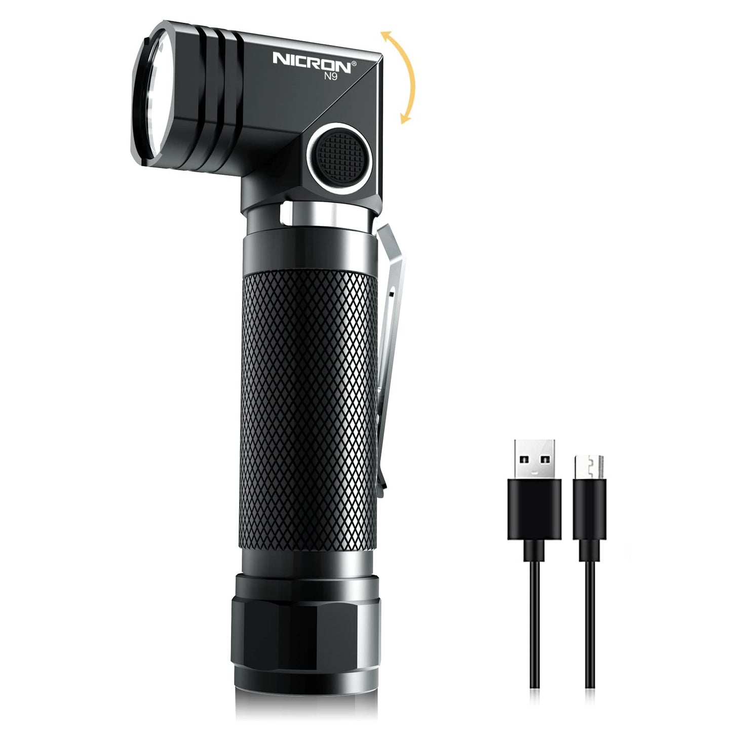 NICRON N9-Battery Rechargeable Magnetic Flashlight, 1000 Lumens, 6 Modes, Aluminum, IP65 Waterproof, W/Battery