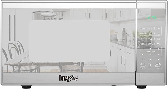 Total Chef 0.9 Cu Ft Microwave Oven – Compact Countertop Microwave, Small Stainless Steel Kitchen Appliance with Digital Touch, Pre-Set Functions, 10.6” Turntable, 900 Watt, Microondas Pequeños