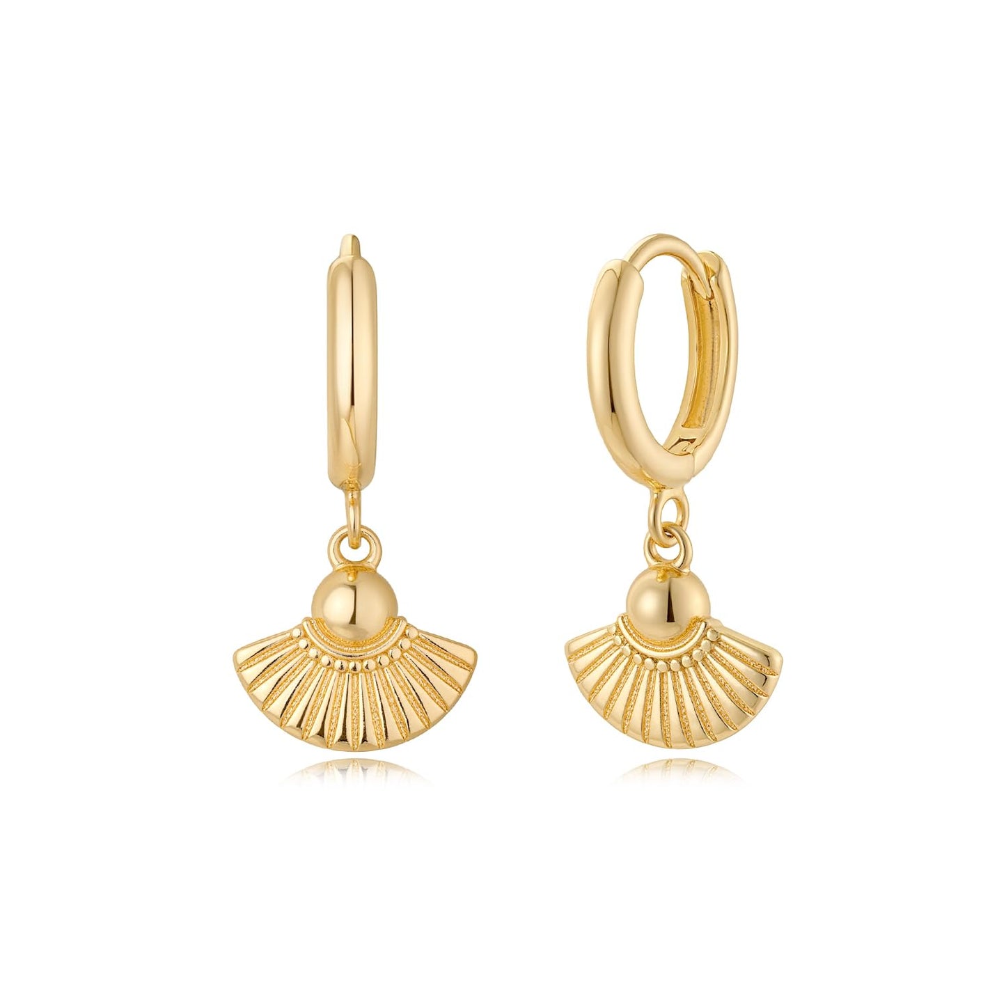 MYEARS Women Fan Earrings Gold Huggie Hoop Dangle Drop 14K Gold Plated Small Simple Hypoallergenic Everyday Jewelry