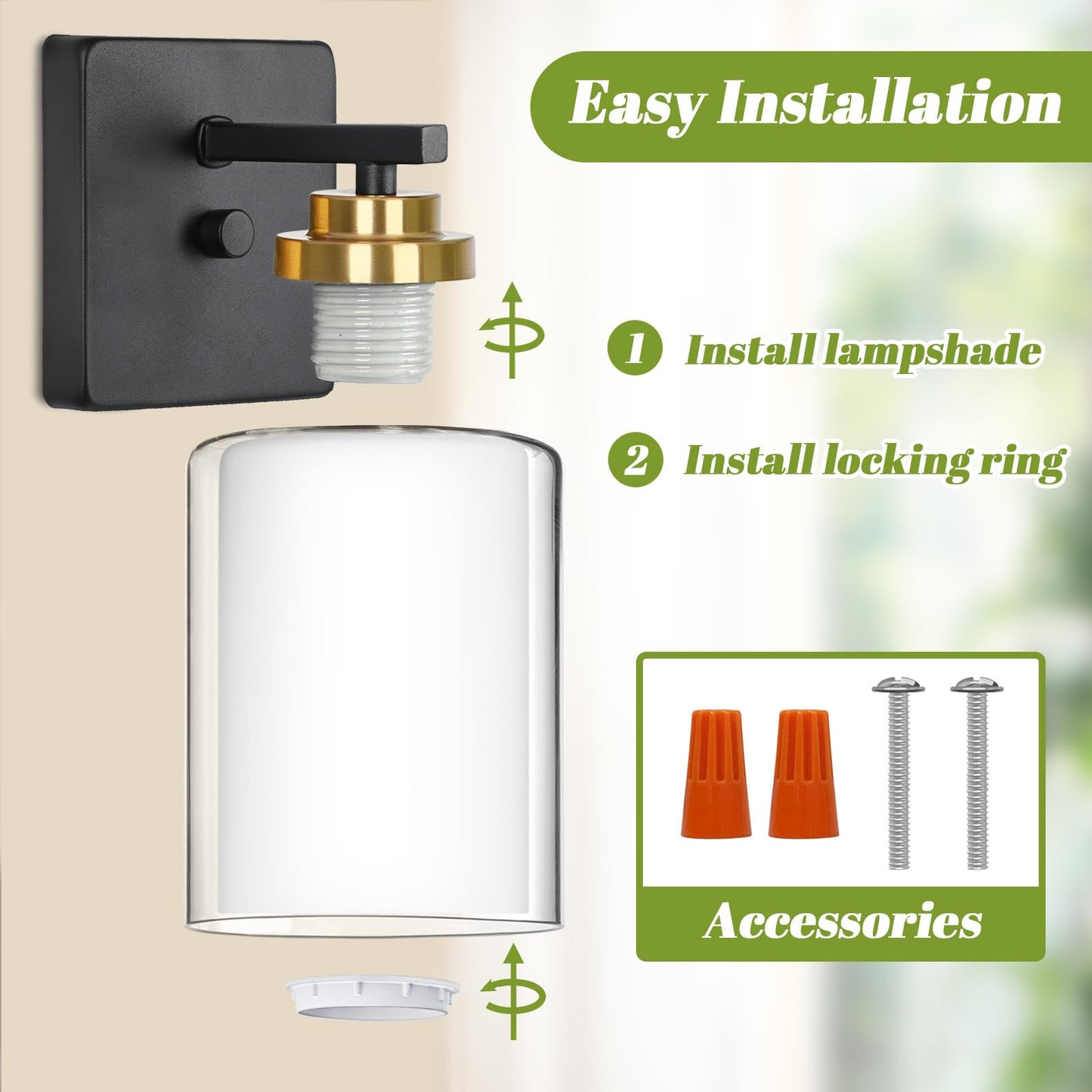 Set Of 2 Wall Sconces For Bathroom  Modern Vanity Light Fixtures  Black & Gold Wall Mount Lighting Lanterns  Farmhouse Wall Lights With Double Clear Glass Shade For Bedroom Living Room Mirror Hallway