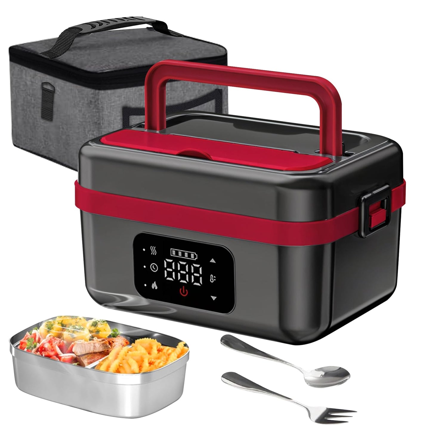 JingHua Cordless Electric Heated Lunch Box for Men Women, 1L Rechargeable Lunch Box Self-Heating Food Warmer with Keep Warm Function Ideal for Indoor Outdoor Work Office Camping Travel