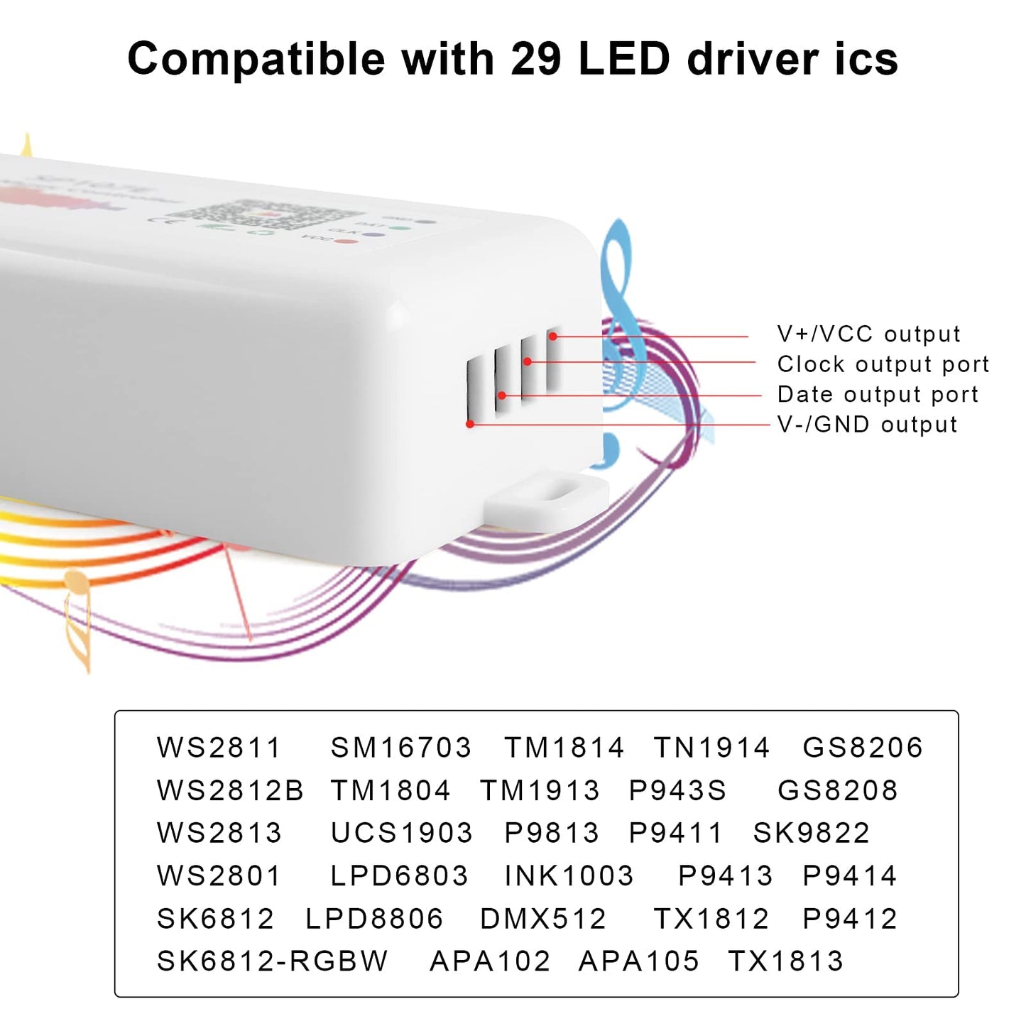RGBZONE Bluetooth LED Controller, SP107E for WS2812b/WS2811 Strips, Music Sync, DC 5-24V, RGB