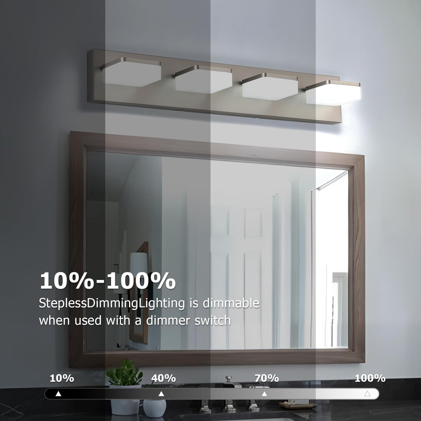 Bicrink Led Vanity Light Fixture For Bathroom  4-Light Brushed Nickel Bathroom Light Over Mirror  Modern Vanity Lighting Wall Light Fixtures