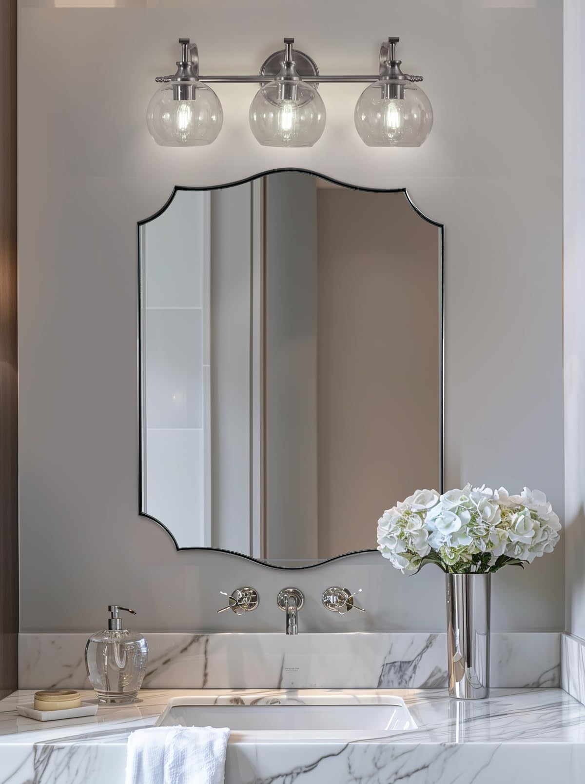 Andy Star 3 Light Bathroom Vanity Lights  Modern Wall Sconces Lighting  Silver Bathroom Lights With Clear Glass Shades  Bath Wall Lights Wall Lamp For Mirror  Living Room  Kitchen  Hallway