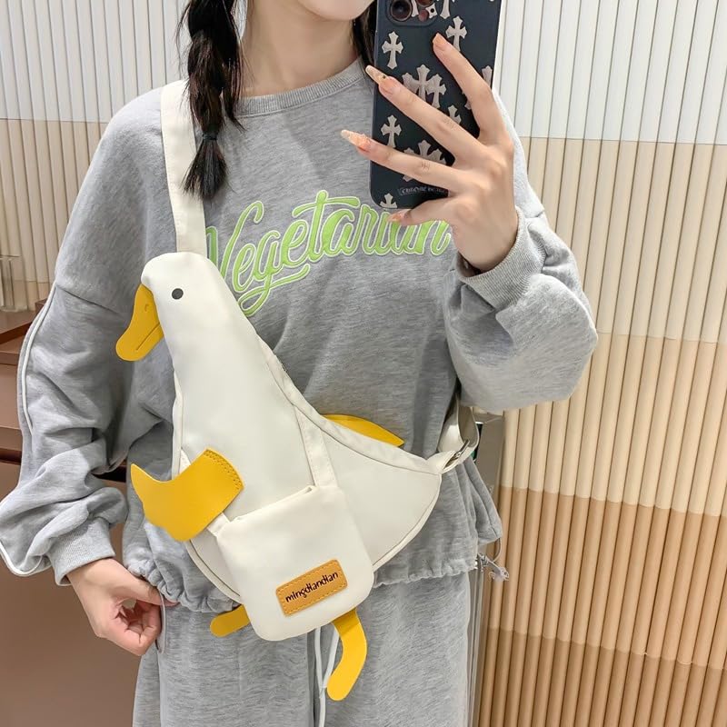 Opexicos 1Pcs Duck Shaped Sling Bag Funny Cartoon Crossbody Bag Cute Nylon Chest Purse