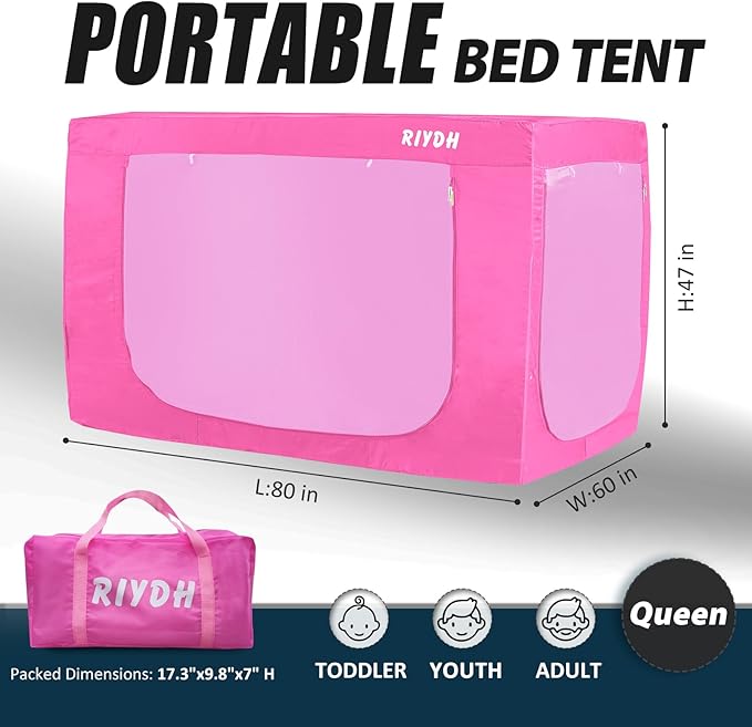 Bed Tent Queen Bed Canopy Tents - Portable Dream Tent for Kids and Adult Indoor Sleeping Tents 70% Blackout with 3 Doors Breathable Private Space Tents