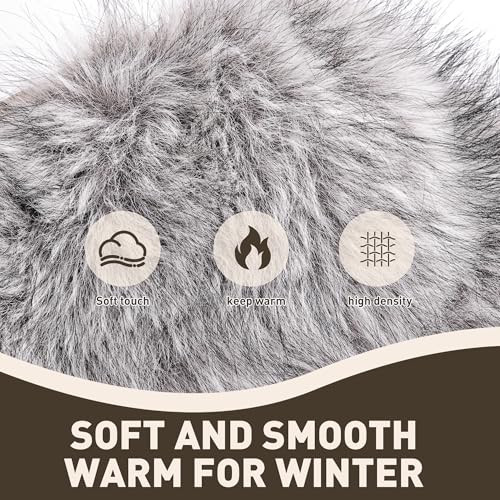 Women Faux Fur Trapper Hat with Pompoms Warm Classic Ear Flaps Fuzzy Bobble Cap Warm Outdoor Ski Snow Cap for Women and Men