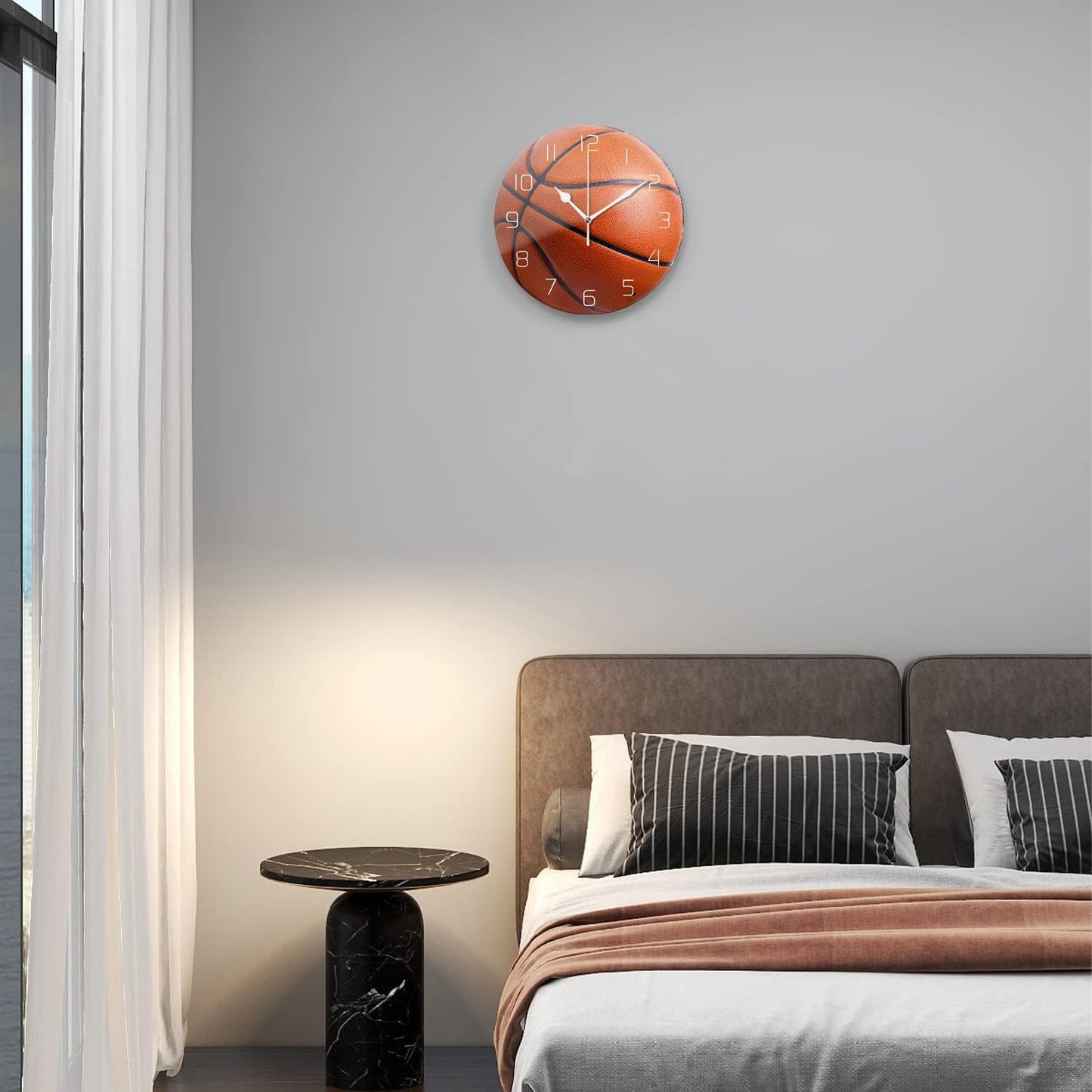 Silent Non-Ticking Sport Theme Wall Clocks, Basketball Pattern Wall Clock, Battery Operated 9.8"x9.8" Round Wall Clock for Home Decor Boy Room Living Room School Birthday Gift