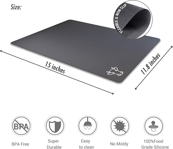 Fotouzy Plastic Cutting Boards with Food Icons, Flexible Cutting Mats, Set of 4, BPA-Free, Non-Porous, Non-slip Back and Dishwasher Safe, Modern Neutral Colors Gray