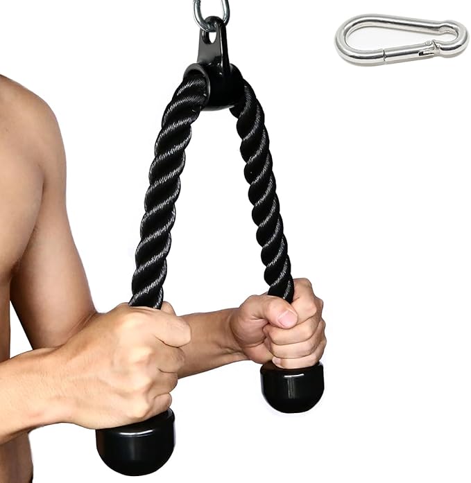 Tricep Rope 27 & 36 inches 2 Colors Fitness Attachment Cable Machine Pulldown Heavy Duty Coated Nylon Rope with Solid Rubb...