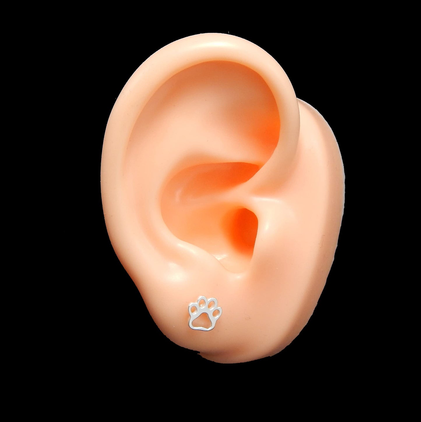 925 Sterling Silver Hypoallergenic Paw Print Stud Earrings (Choose Your Style) (Hollow)
