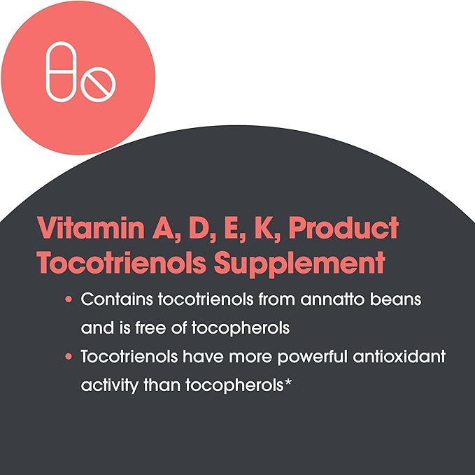 Allergy Research Group Delta-Fraction Tocotrienols Supplement - 125 mg Vitamin E, Annatto, Gamma, Tocotrienols Only, Tocopherol-Free, Hypoallergenic, Softgels - 90 Count