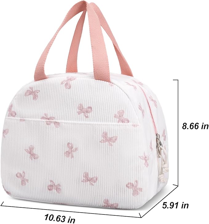 Lunch Box for Women,Cute Corduroy Lunch Tote Bag,Reusable Insulated Lunch Box,Large Capacity Cooler Bag with Compartments for Work, Picnics or Travelling