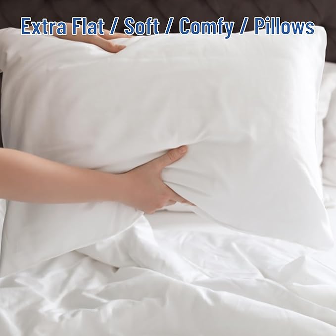 SILUI Ultra Thin Flat Soft Pillows Standard Size Set of 2 Pack Bed Pillow Down Alternative Fill for Side Back Stomach Sleepers, 20x26 Inches, White