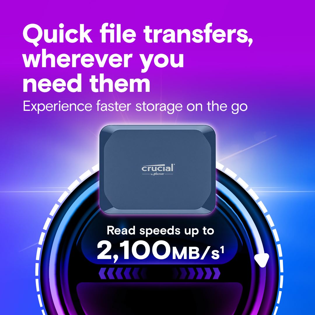 Crucial X10 4Tb Portable Ssd, Up To 2,100Mb/S, Usb 3.2 Usb-C, External Solid State Drive, Compatible With Windows, Mac & Android