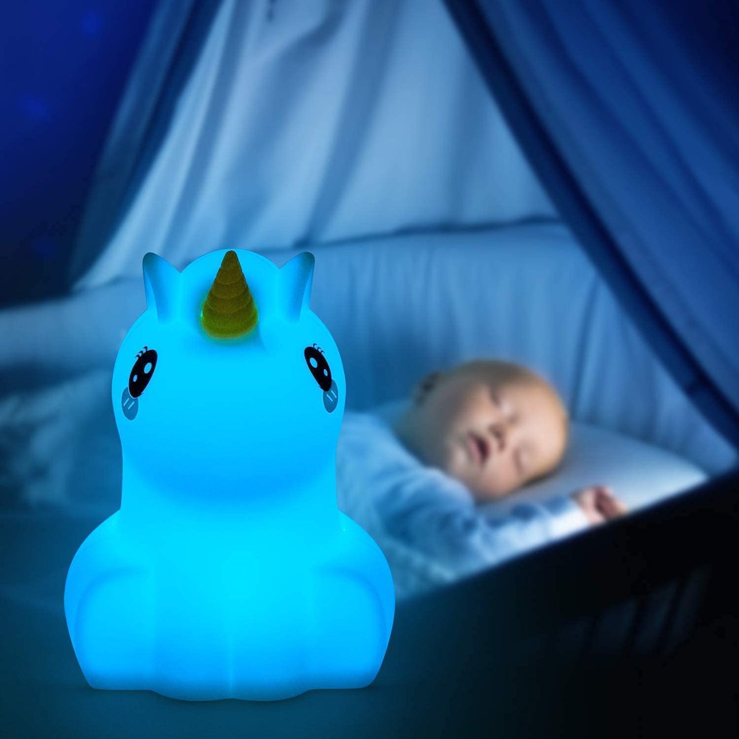 Tianhaixing Animal-Shaped LED Night Light, Rechargeable Silicone Bedside Lamp, Adjustable Brightness, 9 Colors, Model THX8856-6, White