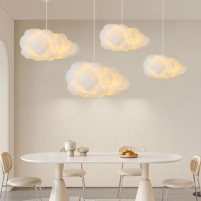 Cloud Pendant Hanging Light Fixture, Modern Fluffy Ceiling Lighting Chandelier, White Lamp Shade Lampshade for Children Girls Kids Living Room (40cmx20cm)