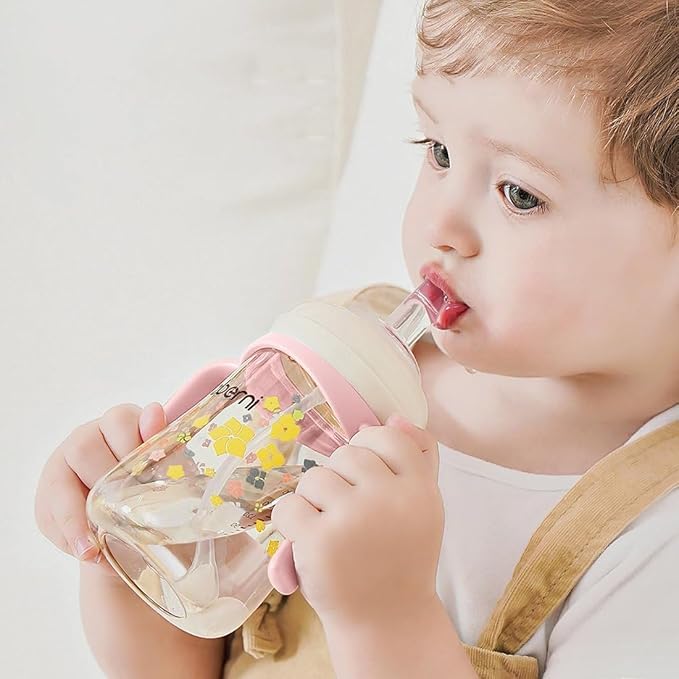 Baby Sippy Cup 240ml/8oz, Toddler Water Drinking Bottle with Non-Spill Valved Spout for 6+ Months, Orange/3Pack