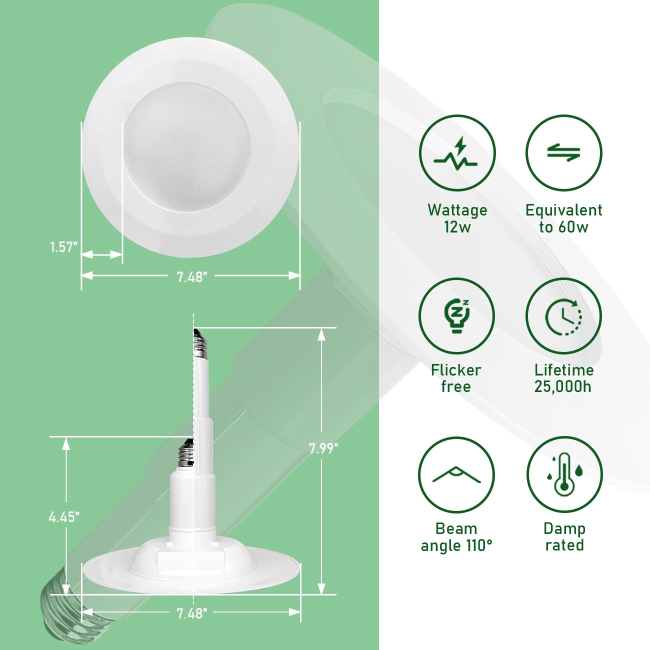 Soliseed 12 Pack 5/6 Inch LED Can Lights Retrofit Recessed Lighting,ETL Damp Rated Adjustable Retrofit Downlight,12W=60W,5000K Daylight,800LM, Dimmable,Easy Install,Bevel Trim,E26