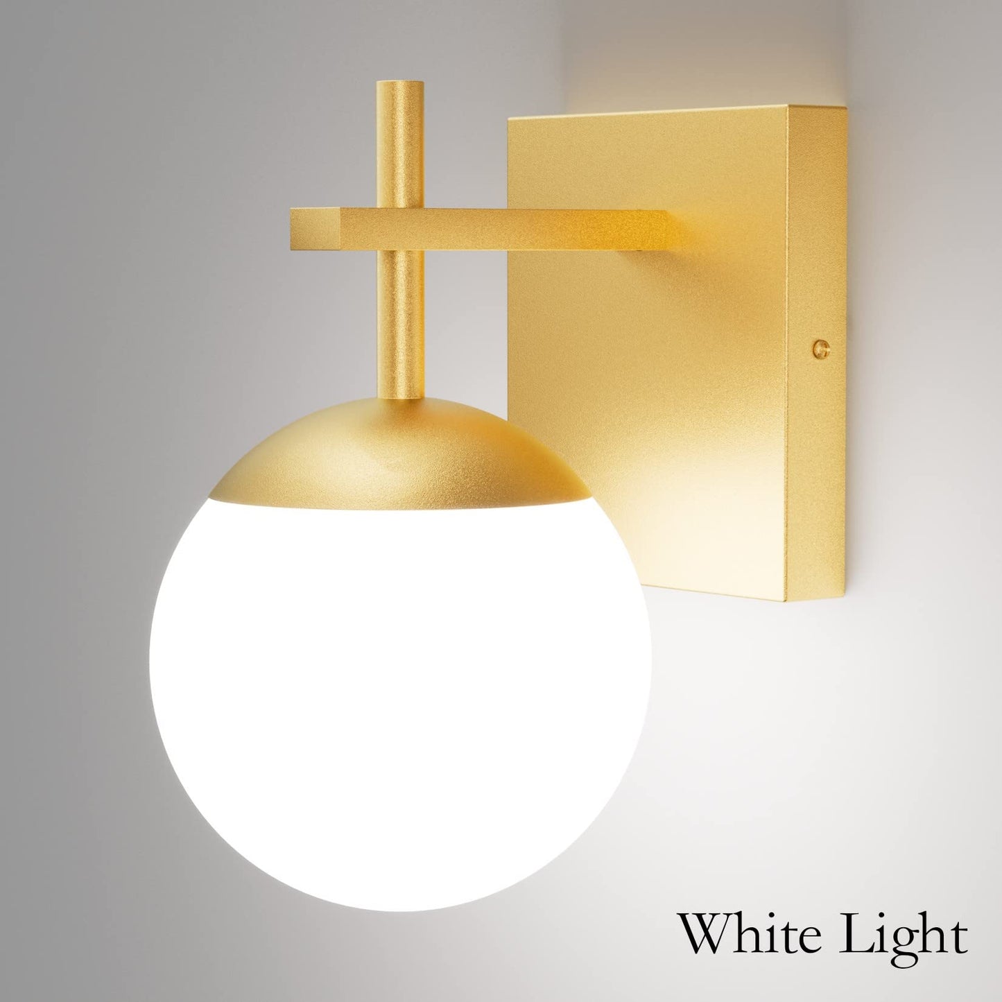 Ralbay Gold Wall Sconce - Mid Century Modern Indoor Light Fixture, 1 Light, Milky Glass For Bathroom, Kitchen, Living Room, Model 1100